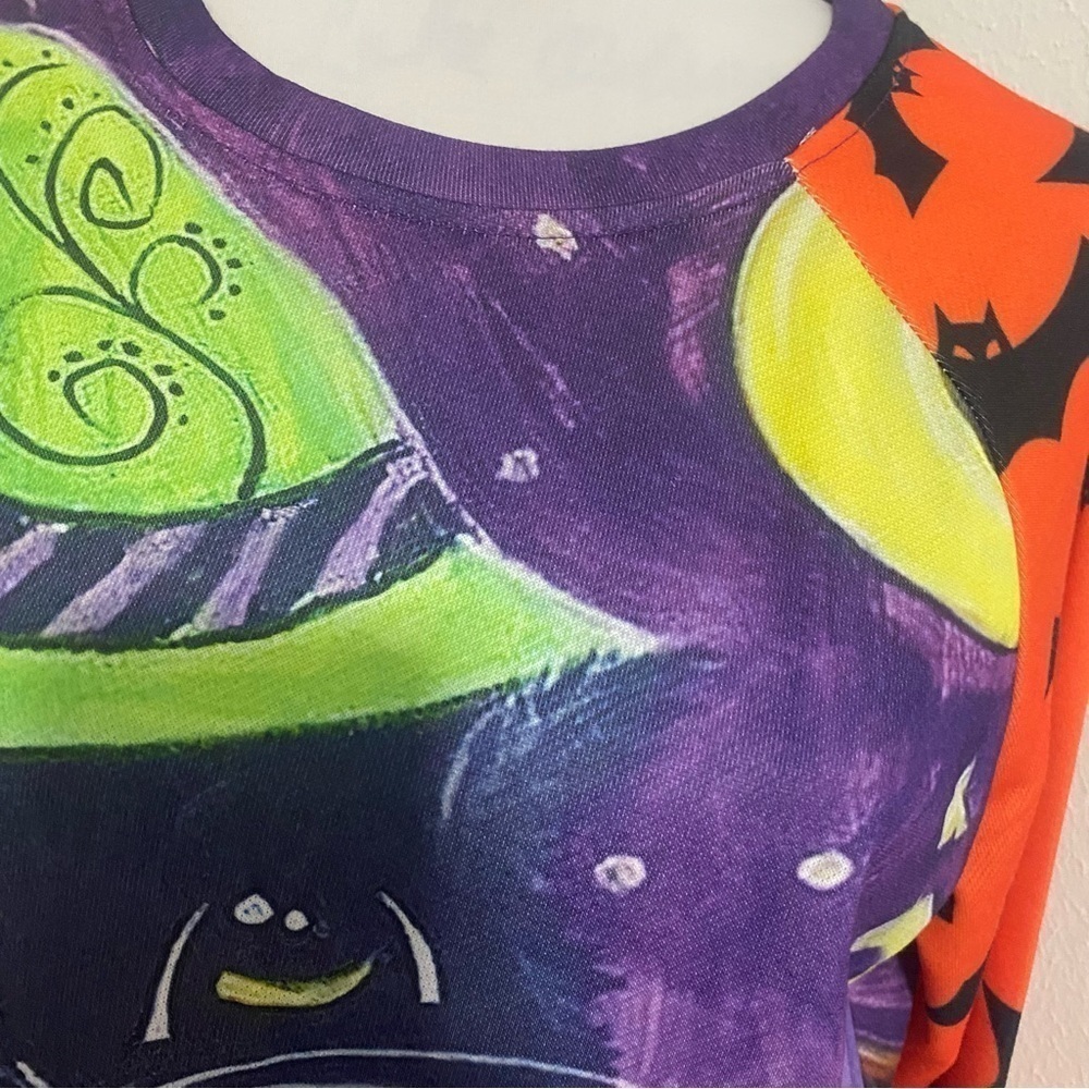Halloween Cat in Pumpkin Graphic Long Sleeve Sweatshirt Size Large Colorful Y2K - Picture 4 of 9